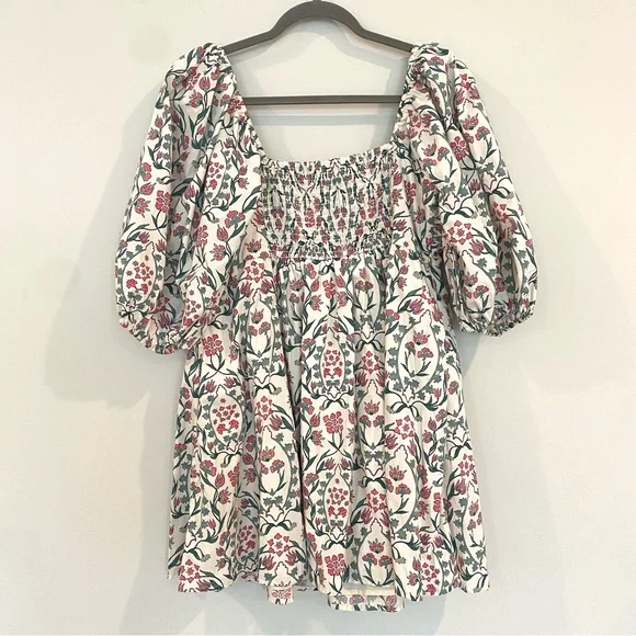 Abercrombie & Fitch Emerson Poplin Puff Sleeve Square Neck Floral Mini Dress - Picture 5 of 6